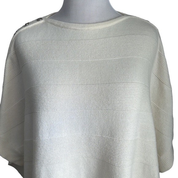 TALBOTS Ivory Knit Poncho Style Sweater Lambswool/Nylon 3/4 Sleeve Size M - Picture 5 of 13
